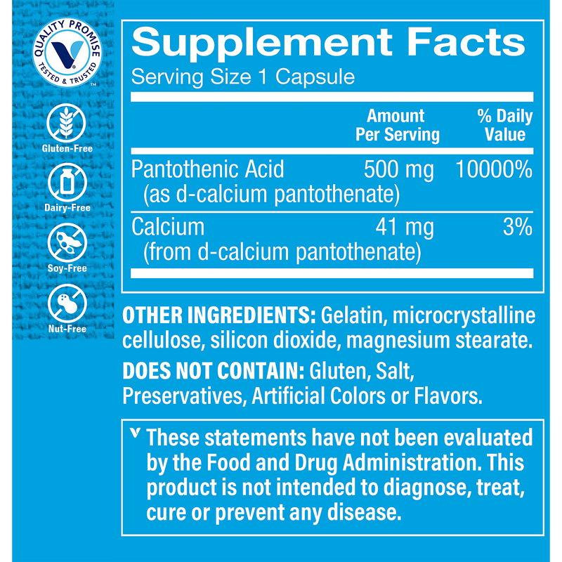 Pantothenic Acid 500 mg (Vitamina B5) (100 Capsulas)