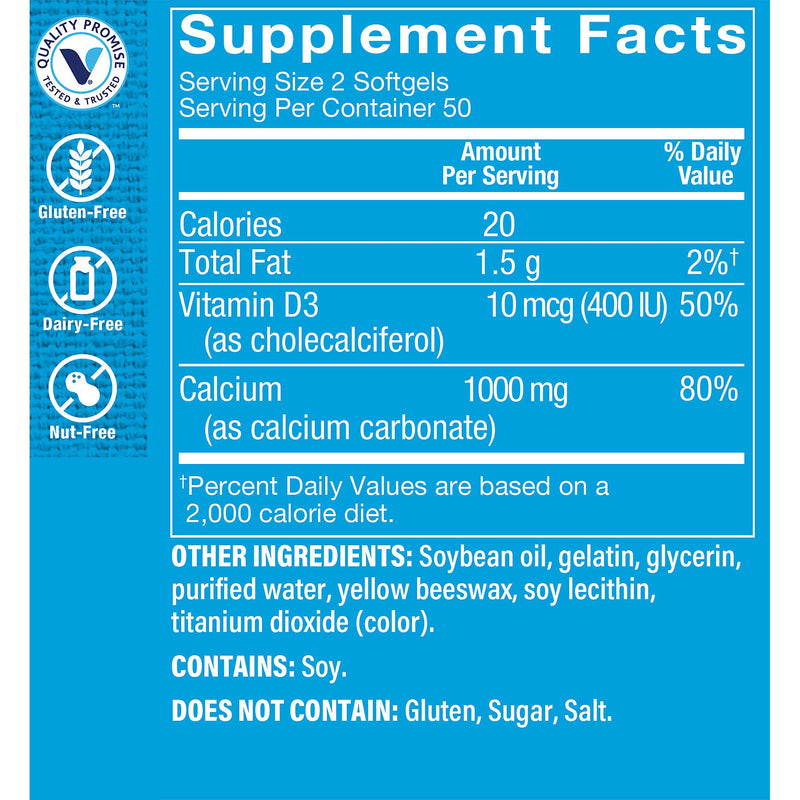 Calcium 1000 mg con D3 (100 Capsulas Blandas)